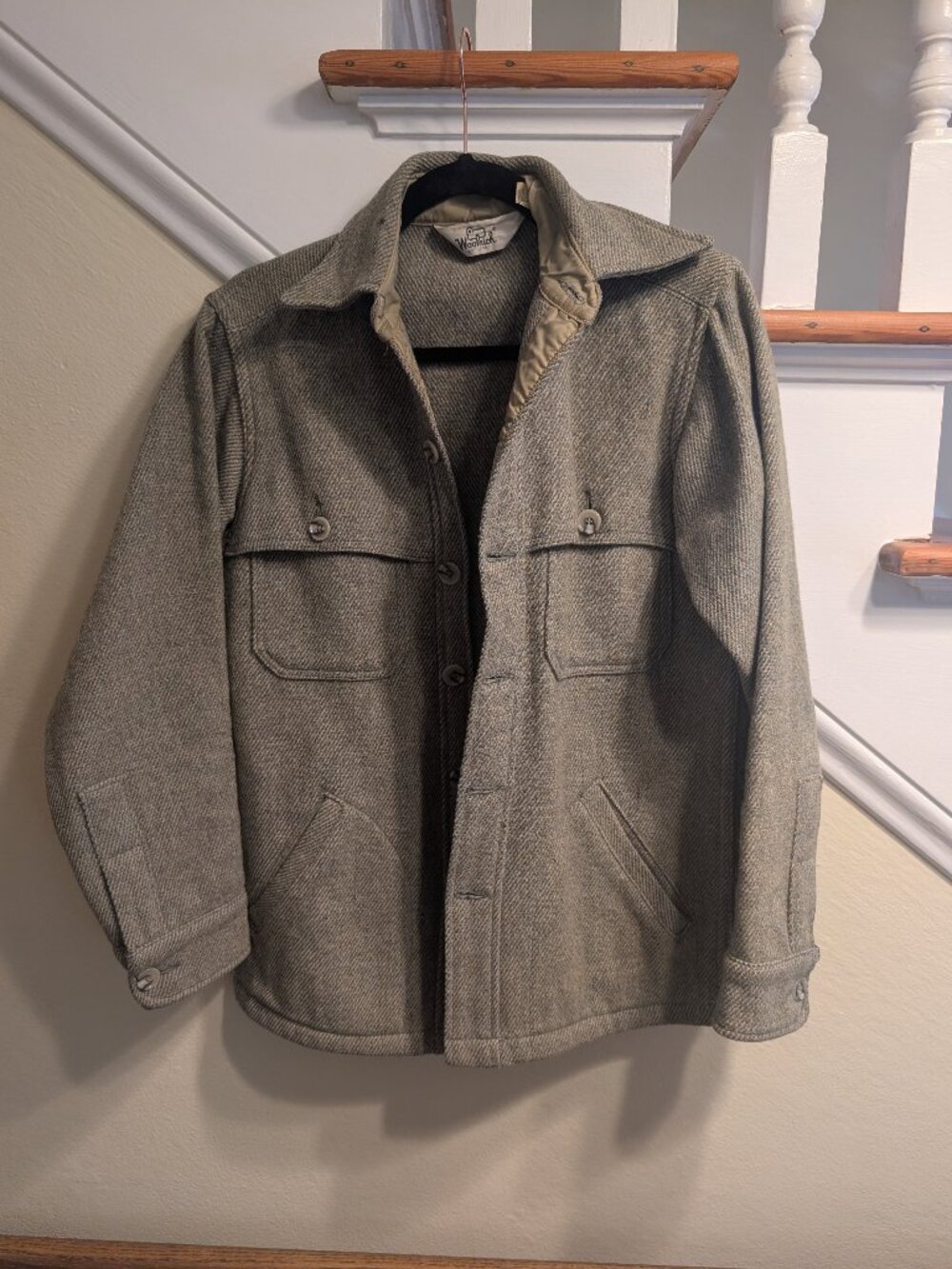 Vintage Woolrich Wool Shirt Jacket Sage Green Twill Men's S 38R CPO Shacket